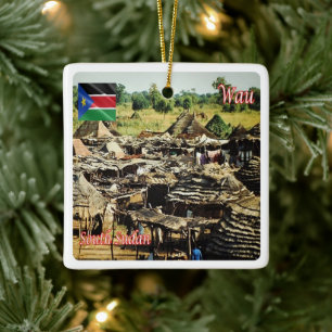 zSS005 WAU, Huts Outside,South Sudan, Africa, Ceramic Ornament