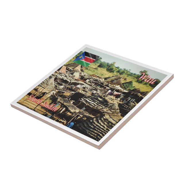 zSS005 WAU, Huts Outside,South Sudan, Africa, Tile (Side)