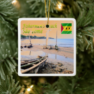 ZST005 SAO TOMÈ, Fishermen's Beach, Africa, Ceramic Ornament