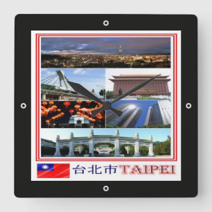 zTW009 TAIPEI, Mosaic, Taiwan Formosa, Square Wall Clock