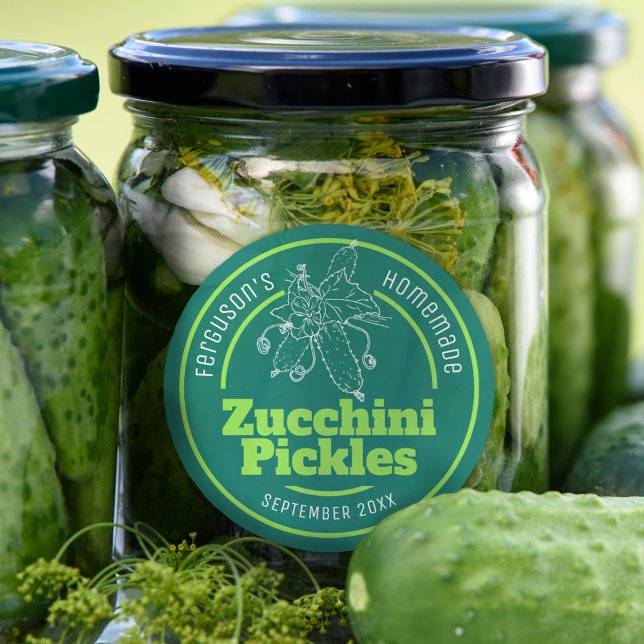 Zucchini pickles green white jar food label (Creator Uploaded)