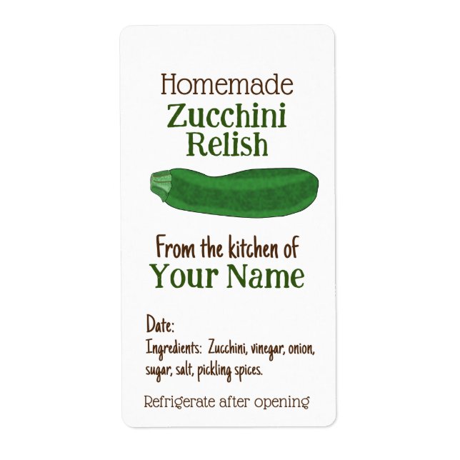 Zucchini Pickles or Relish Personalised Courgette  (Front)