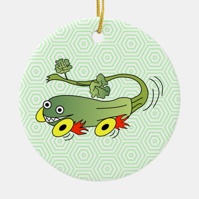 Zucchini Race Car Ceramic Tree Decoration (Front)
