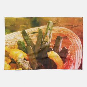 Zucchini Summer Squash Gourds Vegetables Vintage  Tea Towel
