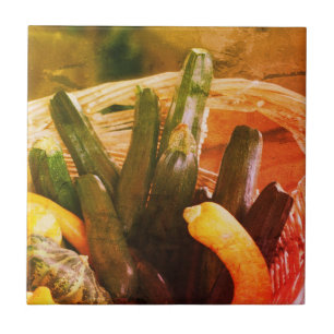 Zucchini Summer Squash Gourds Vegetables Vintage Tile