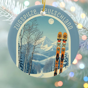 Zugspitze Germany Deutschland ski souvenir  Ceramic Tree Decoration