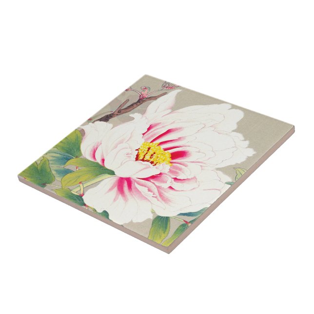 Zuigetsu Ikeda Pink Camellia japanese flower art Tile (Side)