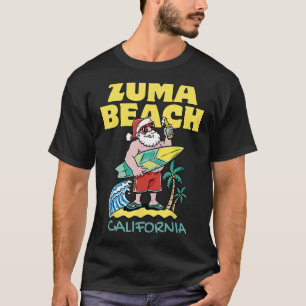 ZUMA BEACH CALIFORNIA Santa Christmas Surfing T-Shirt