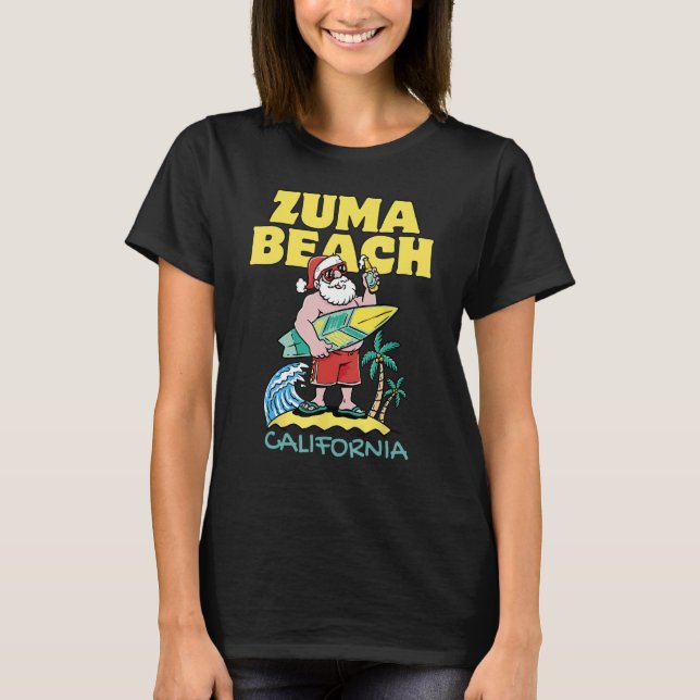 ZUMA BEACH CALIFORNIA Santa Christmas Surfing T-Shirt (Front)