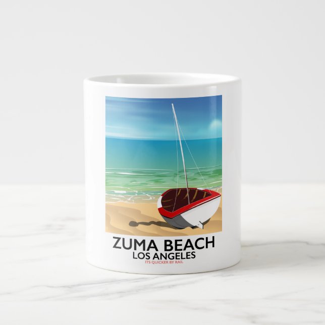 Zuma Beach LA Rail beach poster Large Coffee Mug (Front)