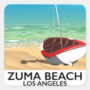 Zuma Beach LA Rail beach poster Square Sticker