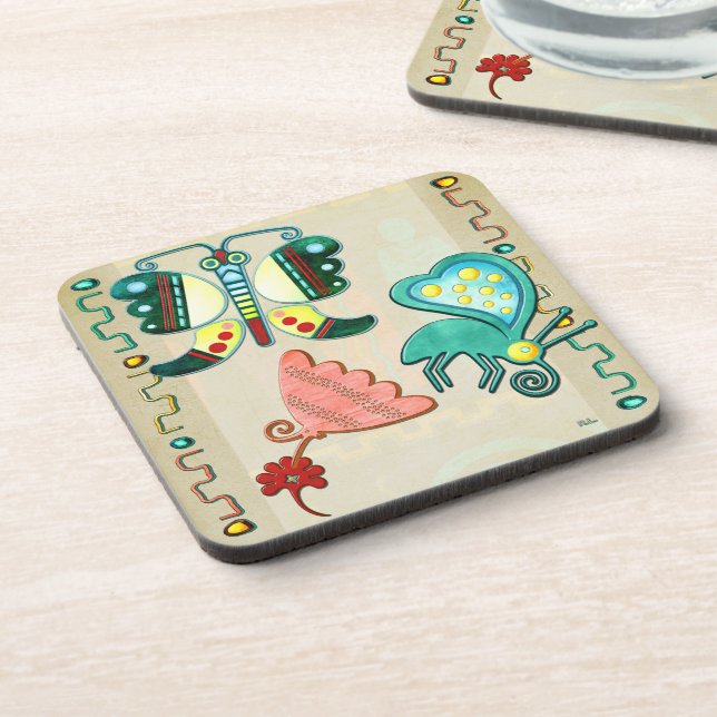 Zuni Butterfly 2 Folk Art Coaster (Left Side)