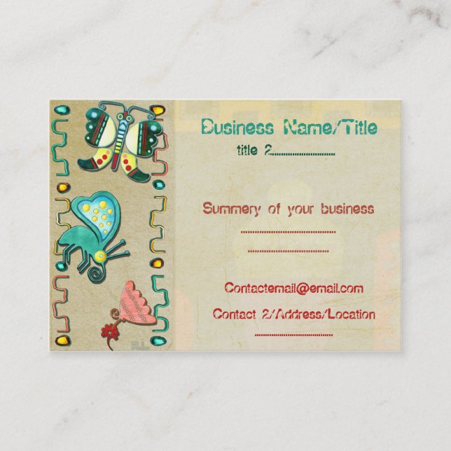 Zuni Butterfly 2 Folk Art NATIVE VENDOR TATTOO Business Card (Front)