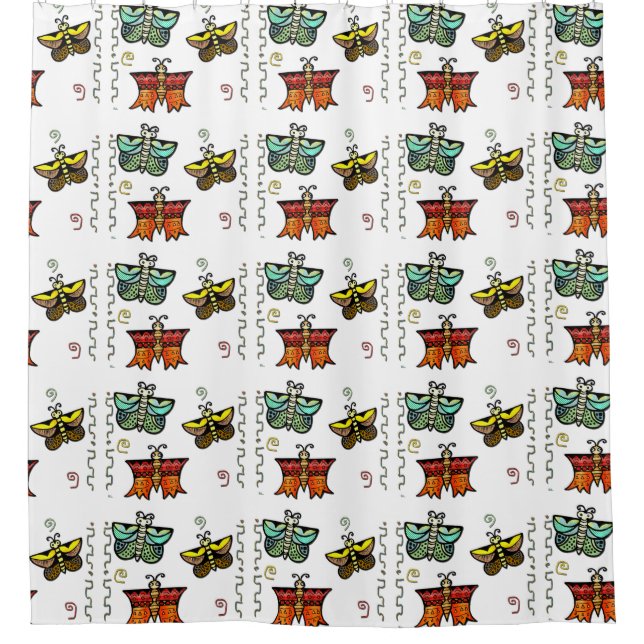 Zuni Butterfly Folk Art Shower Curtain (Front)