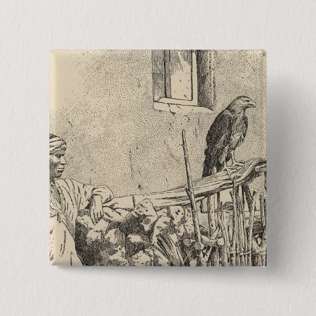 Zuni eagle cage 15 cm square badge (Front)