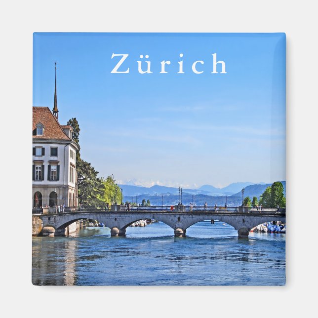 Zurich. Limmat. City Hall and Bridge. Magnet (Front)