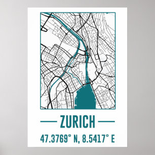 zurich Minimalist city Map, zurich DIY city Map Poster