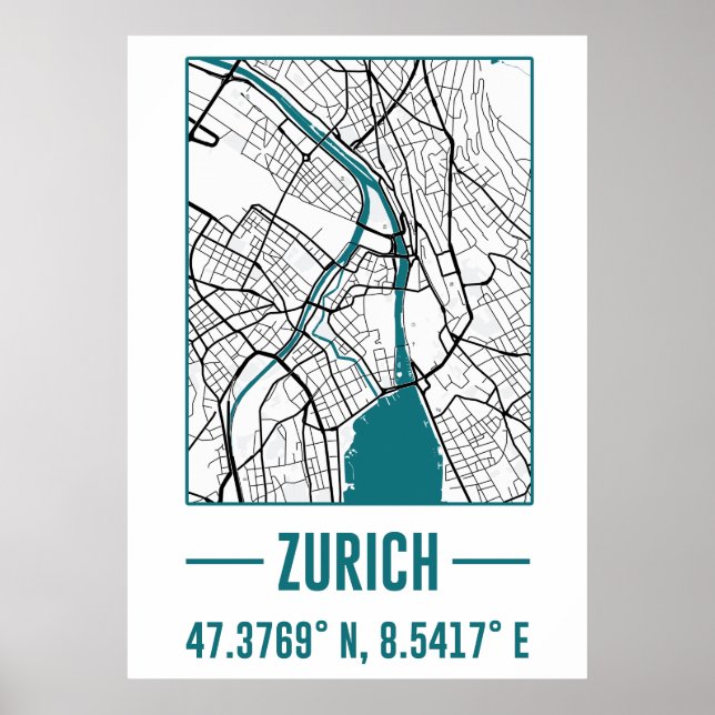 zurich Minimalist city Map, zurich DIY city Map Poster (Front)