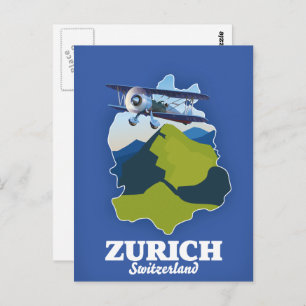 Zurich Region Switzerland map Postcard