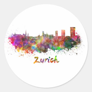 Zurich skyline in watercolor classic round sticker