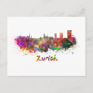 Zurich skyline in watercolor postcard