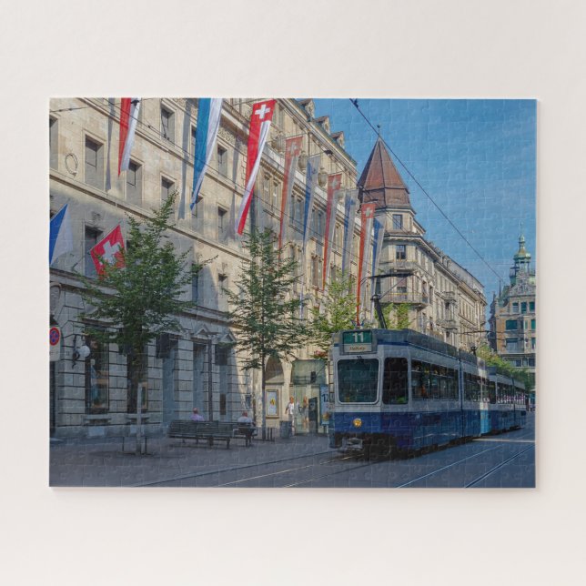 Zurich Street Scene With Tram Jigsaw Puzzle (Horizontal)