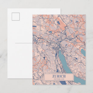 Zurich Switzerland Breezy City Map Travel Postcard