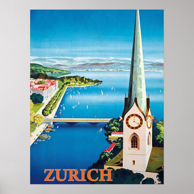 Zurich, Switzerland city, areal view on watchtower Poster (Front)