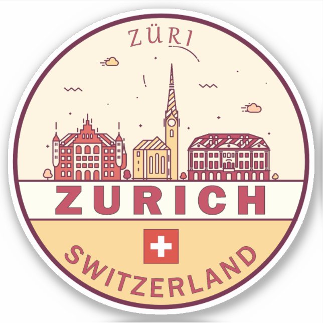 Zurich Switzerland City Skyline Emblem (Front)