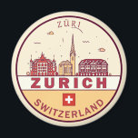 Zurich Switzerland City Skyline Emblem Magnet<br><div class="desc">Zurich minimalist,  colourful art design featuring monuments and landmarks of the city in Switzerland.</div>