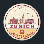 Zurich Switzerland City Skyline Emblem Magnet<br><div class="desc">Zurich minimalist,  colourful art design featuring monuments and landmarks of the city in Switzerland.</div>