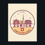 Zurich Switzerland City Skyline Emblem Postcard<br><div class="desc">Zurich minimalist,  colourful art design featuring monuments and landmarks of the city in Switzerland.</div>