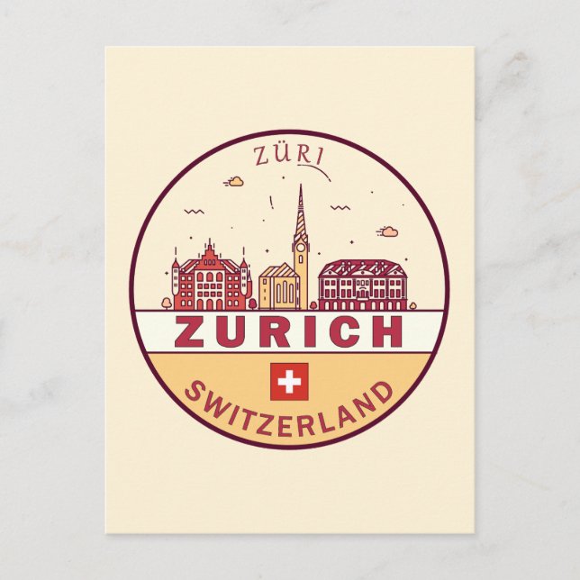 Zurich Switzerland City Skyline Emblem Postcard (Front)