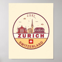 Zurich Switzerland City Skyline Emblem
