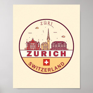 Zurich Switzerland City Skyline Emblem Poster