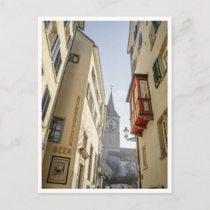 Zurich Switzerland Clock Tower & Beer Sign Postcard