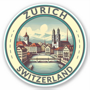 Zurich Switzerland Illustration Travel Art Badge