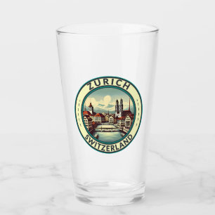 Zurich Switzerland Illustration Travel Art Badge Glass