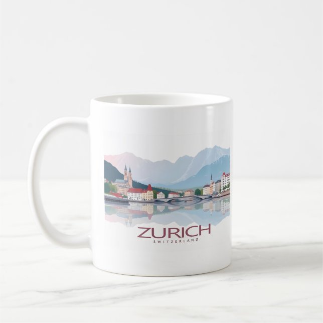Zurich Switzerland Lake Zurich Pastel Travel Coffee Mug (Left)