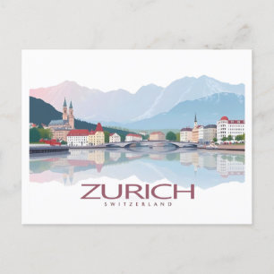 Zurich Switzerland Lake Zurich Pastel Travel Postcard