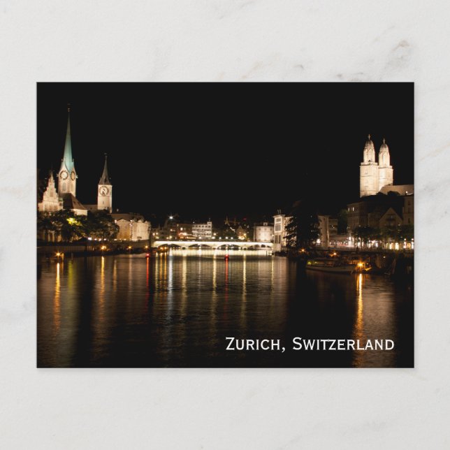 Zurich Switzerland Night Lights Postcard (Front)