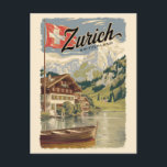 Zurich Switzerland Painterly Travel Art Vintage Postcard<br><div class="desc">Zurich retro vector travel design. The picturesque lanes of the central Altstadt (Old Town),  on either side of the Limmat River,  reflect its pre-mediaeval history.</div>