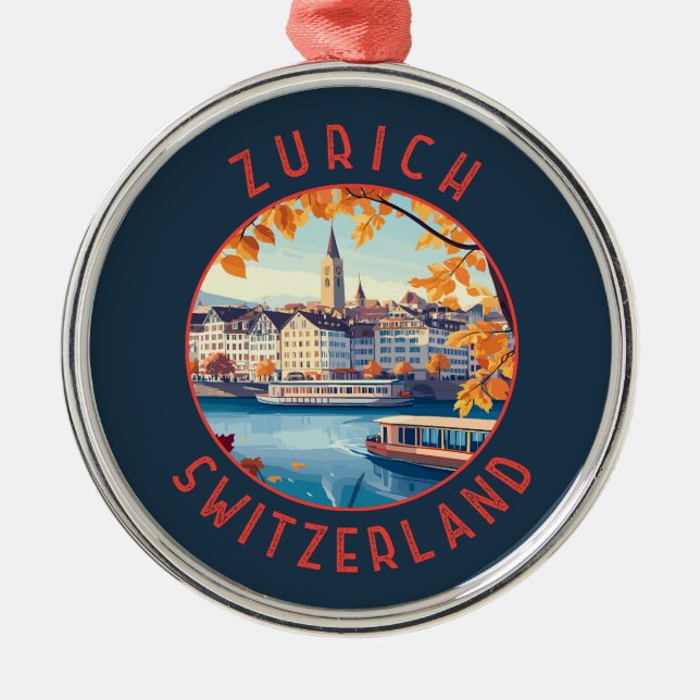 Zurich Switzerland Retro Distressed Circle Metal Tree Decoration (Front)