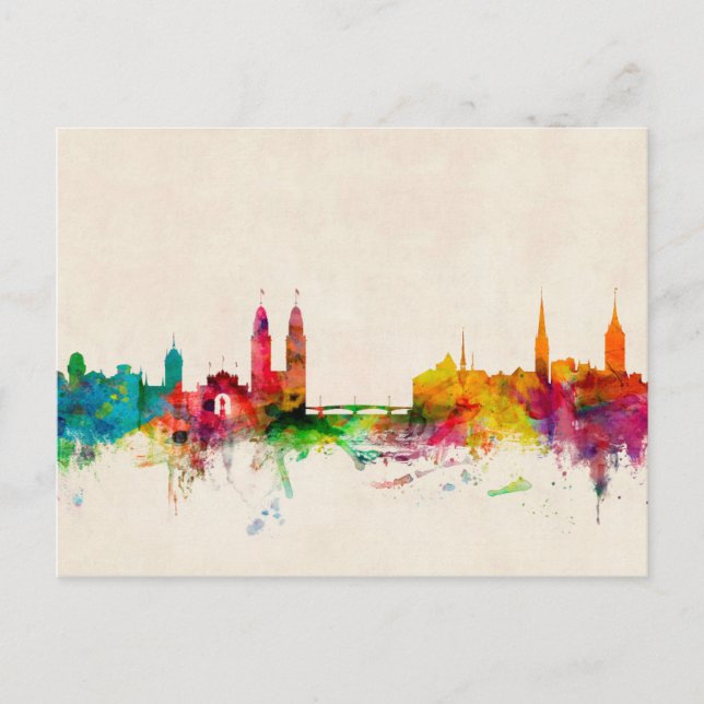 Zurich Switzerland Skyline Postcard (Front)
