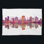 Zurich Switzerland Skyline Tea Towel<br><div class="desc">Violet Orange Skyline of Zürich,  the largest city in Switzerland and the capital of the canton of Zürich</div>
