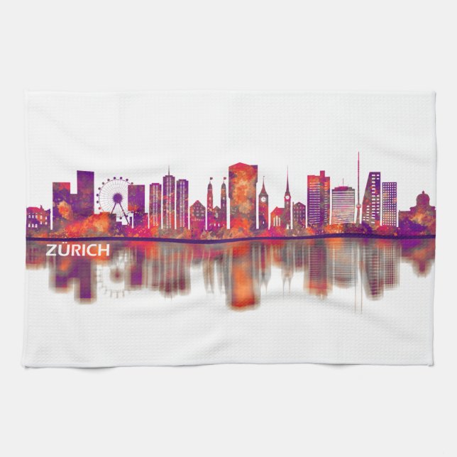 Zurich Switzerland Skyline Tea Towel (Horizontal)