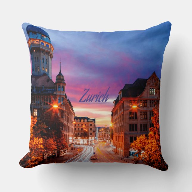 Zurich Switzerland Sunset Cushion (Front)