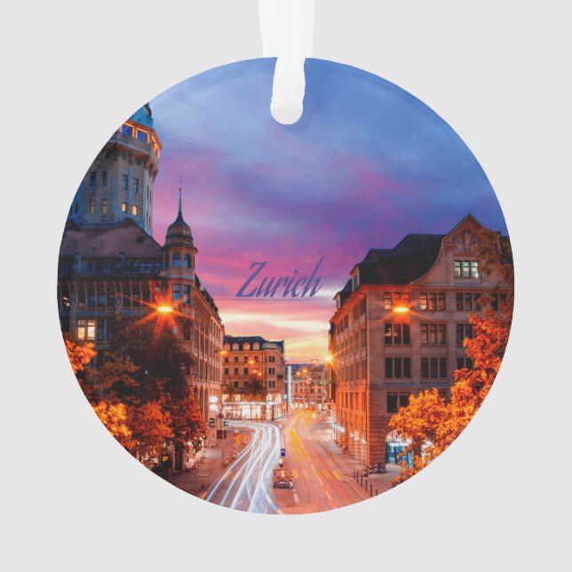 Zurich Switzerland Sunset Ornament (Back)