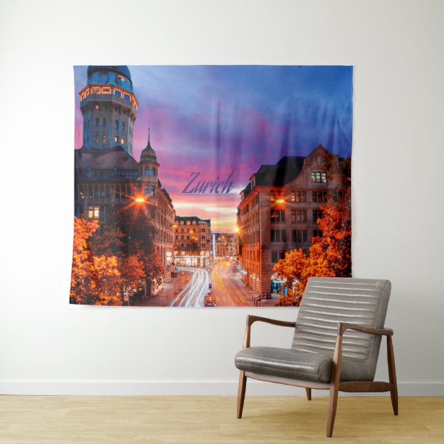 Zurich Switzerland Sunset Tapestry (In Situ (Horizontal))