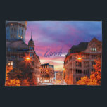 Zurich Switzerland Sunset Tea Towel<br><div class="desc">Zurich Switzerland Sunset beautiful pink and blue sky with city lights and fast cars.  Zurich is known as the global centre for banking... and so much more.</div>